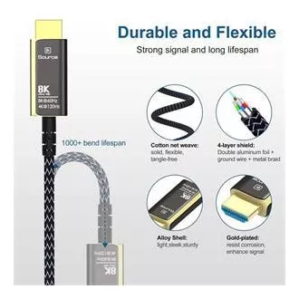 PremiumCord Ultra High Speed HDMI 2.1 optický fiber kabel 8K@60Hz,zlacené 15m