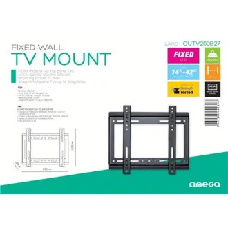 PLATINET OMEGA držák na zeď pevný pro TV, VESA 100x100, 100x200, 200x200, 25 kg PLATINET OMEGA držák na zeď pevný pro TV, VESA 100x100, 100x200, 200x200, 25 kg