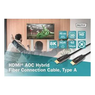 Digitus HDMI AOC hybridní optický kabel, Type A M/M, 10m, UHD 8K@60Hz, CE, gold, bl Digitus HDMI AOC hybridní optický kabel, Type A M/M, 10m, UHD 8K@60Hz, CE, gold, bl