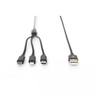 USB nabíjecí kabel, 3 v 1 , USB A - Lightning+micro B+Type-C 1m, kabel, bavlna, CE, bl USB nabíjecí kabel, 3 v 1 , USB A - Lightning+micro B+Type-C 1m, kabel, bavlna, CE, bl