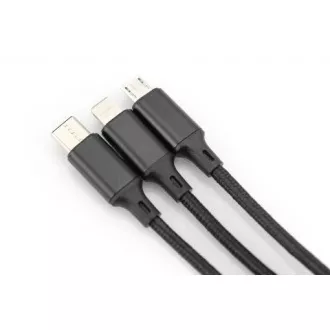 USB nabíjecí kabel, 3 v 1 , USB A - Lightning+micro B+Type-C 1m, kabel, bavlna, CE, bl USB nabíjecí kabel, 3 v 1 , USB A - Lightning+micro B+Type-C 1m, kabel, bavlna, CE, bl