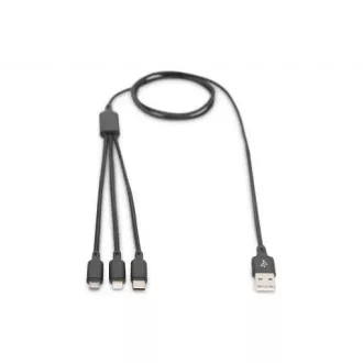 USB nabíjecí kabel, 3 v 1 , USB A - Lightning+micro B+Type-C 1m, kabel, bavlna, CE, bl USB nabíjecí kabel, 3 v 1 , USB A - Lightning+micro B+Type-C 1m, kabel, bavlna, CE, bl