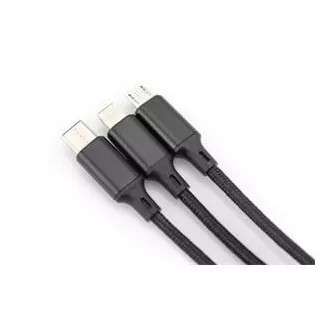 USB nabíjecí kabel, 3 v 1 , USB A - Lightning+micro B+Type-C 1m, kabel, bavlna, CE, bl USB nabíjecí kabel, 3 v 1 , USB A - Lightning+micro B+Type-C 1m, kabel, bavlna, CE, bl