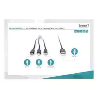 USB nabíjecí kabel, 3 v 1 , USB A - Lightning+micro B+Type-C 1m, kabel, bavlna, CE, bl USB nabíjecí kabel, 3 v 1 , USB A - Lightning+micro B+Type-C 1m, kabel, bavlna, CE, bl