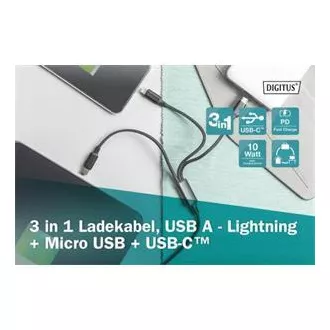 USB nabíjecí kabel, 3 v 1 , USB A - Lightning+micro B+Type-C 1m, kabel, bavlna, CE, bl USB nabíjecí kabel, 3 v 1 , USB A - Lightning+micro B+Type-C 1m, kabel, bavlna, CE, bl