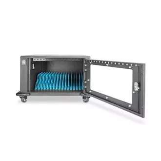 DIGITUS Nabíjecí vozík pro tablety 16 nabíjecích základen pro až 14" zařízení, el. zámek, černý 384 x 550 x 375 mm