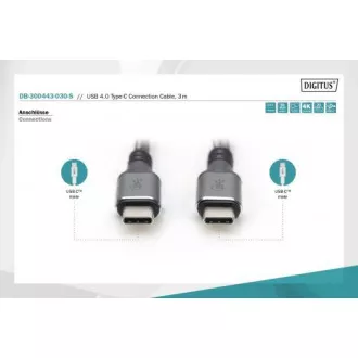 DIGITUS Připojovací kabel USB 4, TypeC na TypeC, AL-Housing PP Braid 4K@60Hz, PD3.0, 20Gbits/s, 3m, bl.