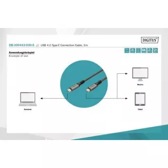 DIGITUS Připojovací kabel USB 4, TypeC na TypeC, AL-Housing PP Braid 4K@60Hz, PD3.0, 20Gbits/s, 3m, bl.