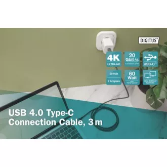 DIGITUS Připojovací kabel USB 4, TypeC na TypeC, AL-Housing PP Braid 4K@60Hz, PD3.0, 20Gbits/s, 3m, bl.