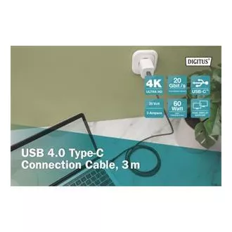 DIGITUS Připojovací kabel USB 4, TypeC na TypeC, AL-Housing PP Braid 4K@60Hz, PD3.0, 20Gbits/s, 3m, bl.