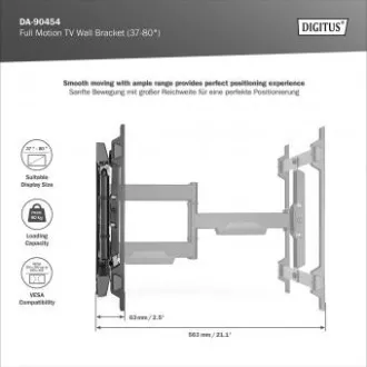 DIGITUS Plně pohyblivý TV nástěnný držák 37-80", 60 kg zatížení max., VESA: 200x100, 200x200, 300x200, 400x200, 300x300, 400x300