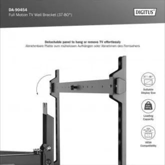 DIGITUS Plně pohyblivý TV nástěnný držák 37-80", 60 kg zatížení max., VESA: 200x100, 200x200, 300x200, 400x200, 300x300, 400x300