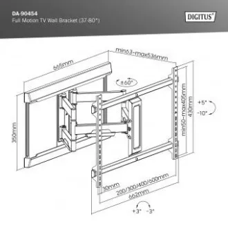 DIGITUS Plně pohyblivý TV nástěnný držák 37-80", 60 kg zatížení max., VESA: 200x100, 200x200, 300x200, 400x200, 300x300, 400x300