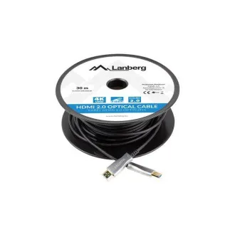 LANBERG Aktivní optický kabel High Speed with Ethernet 2.0, 4K@60Hz, M/M, délka 30m, černý, zlacené konektory