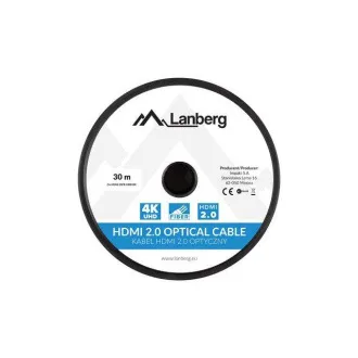 LANBERG Aktivní optický kabel High Speed with Ethernet 2.0, 4K@60Hz, M/M, délka 30m, černý, zlacené konektory