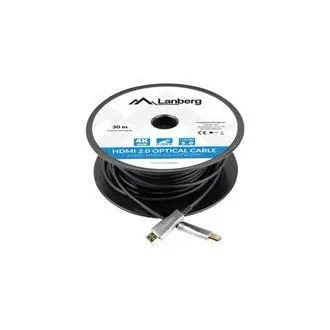 LANBERG Aktivní optický kabel High Speed with Ethernet 2.0, 4K@60Hz, M/M, délka 30m, černý, zlacené konektory