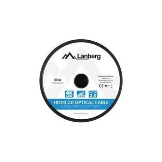 LANBERG Aktivní optický kabel High Speed with Ethernet 2.0, 4K@60Hz, M/M, délka 30m, černý, zlacené konektory