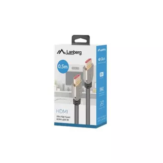 LANBERG Ultra High Speed HDMI 2.1 kabel, 48 Gbps, 8K@60Hz, 5K@120Hz, délka 0,5m, černý, zlacené konektory