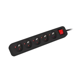 LANBERG Prodlužovací přívod 3M 5X klasická zásuvka s vypínačem měď kabel černý