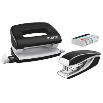 LEITZ Set mini sešívačky a děrovačky WOW, černá