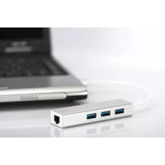 DIGITUS USB 3.0 HUB, 3 porty a Gigabit LAN adaptér 3xUSB A / F, 1xUSB A / M, 1xRJ45 LAN, Win / Mac OS DIGITUS USB 3.0 HUB, 3 porty a Gigabit LAN adaptér 3xUSB A / F, 1xUSB A / M, 1xRJ45 LAN, Win / Mac OS