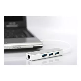 DIGITUS USB 3.0 HUB, 3 porty a Gigabit LAN adaptér 3xUSB A / F, 1xUSB A / M, 1xRJ45 LAN, Win / Mac OS DIGITUS USB 3.0 HUB, 3 porty a Gigabit LAN adaptér 3xUSB A / F, 1xUSB A / M, 1xRJ45 LAN, Win / Mac OS