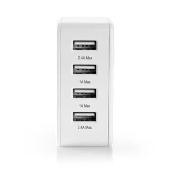 Nedis WCHAU481AWT- Síťová Nabíječka | 24 W | Funkce rychlého nabíjení | 4x 2.4 A | 4 výstupy | 4x USB-A | Bílá