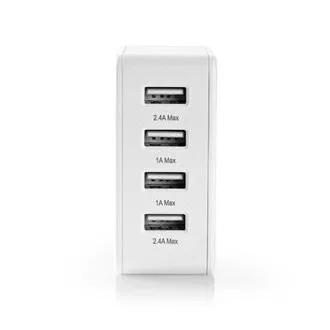 Nedis WCHAU481AWT- Síťová Nabíječka | 24 W | Funkce rychlého nabíjení | 4x 2.4 A | 4 výstupy | 4x USB-A | Bílá