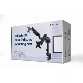GEMBIRD Držák 2 monitorů na stůl MA-DA2P-01, naklápěcí, až do 32" a 9kg, černý