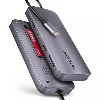 AXAGON HMC-6GM2 Multi portový USB-C 10Gbps hub. NVMe/SATA M.2, HDMI, čtečka karet a Power Delivery. Kabel USB-C 20 cm AXAGON HMC-6GM2 Multi portový USB-C 10Gbps hub. NVMe/SATA M.2, HDMI, čtečka karet a Power Delivery. Kabel USB-C 20 cm