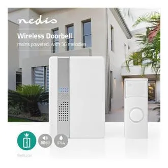 Nedis DOORB223CWT - Sada Bezdrátového Domovního Zvonku | Napájení ze Sítě | 36 Melodií Nedis DOORB223CWT - Sada Bezdrátového Domovního Zvonku | Napájení ze Sítě | 36 Melodií