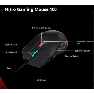 ACER NITRO myš NMW100 černá, až 7200 DPI, kabelová, 6 tlačítek, retail balení ACER NITRO myš NMW100 černá, až 7200 DPI, kabelová, 6 tlačítek, retail balení