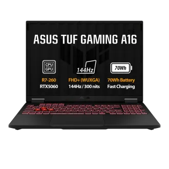 ASUS TUF Gaming A16 - Ryzen 7 260/16GB/512GB SSD/RTX 5060 8GB/16"/WUXGA/IPS/144Hz/2y PUR/Win 11 Home/šedá ASUS TUF Gaming A16 - Ryzen 7 260/16GB/512GB SSD/RTX 5060 8GB/16"/WUXGA/IPS/144Hz/2y PUR/Win 11 Home/šedá