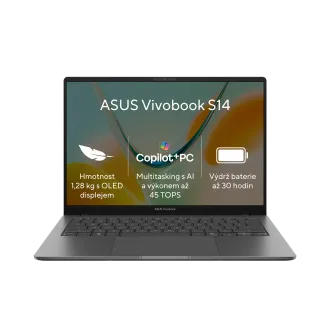 ASUS Vivobook S14 - Snapdragon X X1 26 101/16GB/512GB SSD/14"/WUXGA/IPS/2y PUR/Win 11 Home/šedá