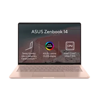 ASUS Zenbook 14 - Ultra 7 355/24GB/512GB SSD/14"/3K/OLED/2y PUR/Win 11 Home/růžová