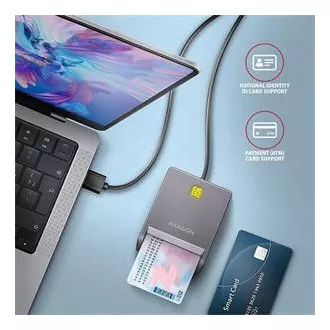 AXAGON CRE-SM3T, USB-A FlatReader čtečka kontaktních karet Smart card (eObčanka), kabel 1.3m