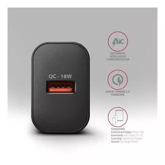 AXAGON ACU-QC18, Nabíječka do sítě 18W, 1x port USB-A, QC3.0/AFC/Apple, černá