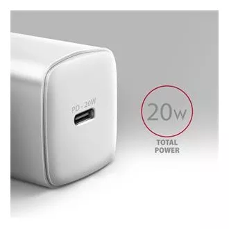 AXAGON ACU-PD20W, nabíječka do sítě 20W, 1x port USB-C, PD3.0/PPS/QC4+/AFC/Apple, bílá