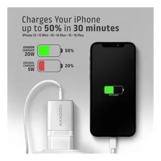 AXAGON ACU-PD20W, nabíječka do sítě 20W, 1x port USB-C, PD3.0/PPS/QC4+/AFC/Apple, bílá