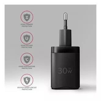 AXAGON ACU-PD30, Sil nabíječka do sítě 30W, 1x port USB-C, PD3.0/PPS/QC4+/SFC/AFC/Apple, černá