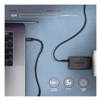 AXAGON BUCM32-CM05AB, SPEED+ kabel USB-C <-> USB-C, 0.5m, USB 20Gbps, PD 100W 5A, 4K HD, ALU, oplet, černý