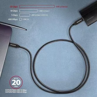 AXAGON BUCM32-CM05AB, SPEED+ kabel USB-C <-> USB-C, 0.5m, USB 20Gbps, PD 100W 5A, 4K HD, ALU, oplet, černý
