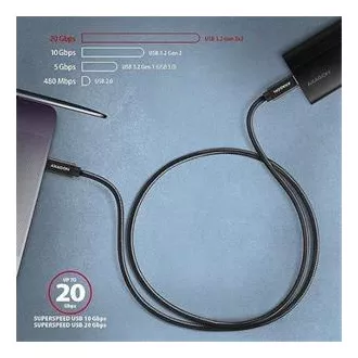 AXAGON BUCM32-CM05AB, SPEED+ kabel USB-C <-> USB-C, 0.5m, USB 20Gbps, PD 100W 5A, 4K HD, ALU, oplet, černý