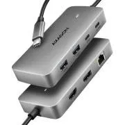 AXAGON HMC-CUB83X2, USB 10Gbps hub, 2x USB-A, USB-C, HDMI & DP 4k/144Hz, RJ-45 GLAN, PD 100W, kabel USB-C 15cm