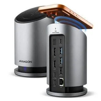 AXAGON HMC-WL9, USB 10Gbps hub s Qi, 3x USB-A, USB-C, HDMI & DP 4k/60Hz, RJ-45 GLAN, PD 100W, kabel USB-C 60cm AXAGON HMC-WL9, USB 10Gbps hub s Qi, 3x USB-A, USB-C, HDMI & DP 4k/60Hz, RJ-45 GLAN, PD 100W, kabel USB-C 60cm
