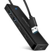 AXAGON HUE-C2A, 4× USB 5Gbps TRAVEL hub, 2× USB-A + 2× USB-C, USB-C napájení, kabel USB-A 19cm