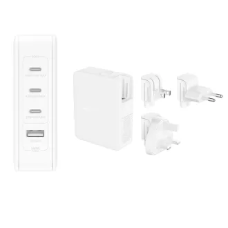 Belkin BOOST CHARGE™ 140W 4-portová USB-C Power Delivery GaN PPS nástěnná nabíječka + UK, EU, US adaptéry, bílá Belkin BOOST CHARGE™ 140W 4-portová USB-C Power Delivery GaN PPS nástěnná nabíječka + UK, EU, US adaptéry, bílá