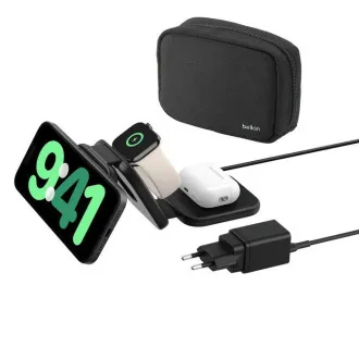 Belkin BOOST CHARGE™ PRO Qi2 3v1 Bezdrátová skládací cestovní podložka pro iPhone/Apple Watch/AirPods, černá
