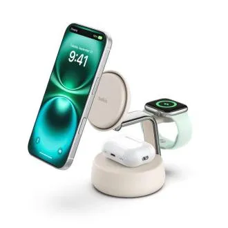 Belkin UltraCharge PRO Qi2 25W 3v1 Magnetická nabíječka pro iPhone/Apple Watch/AirPods, písečná Belkin UltraCharge PRO Qi2 25W 3v1 Magnetická nabíječka pro iPhone/Apple Watch/AirPods, písečná
