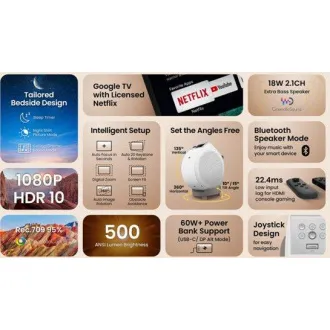 BenQ DLP Projektor GV32 FHD/500 ANSI lm/100 000:1/HDMI/USB-A/USB-C/BT/Wi-Fi/Repro/Android 11 přenosný chytrý prj pro domácí kino